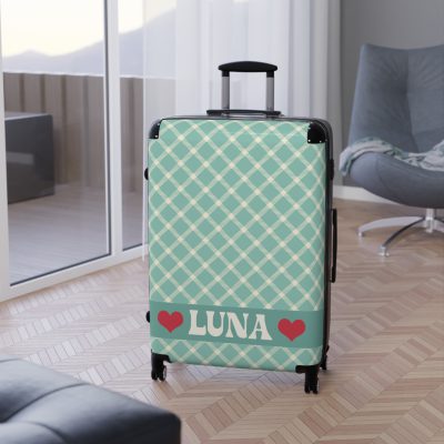 Custom Retro Plaid Suitcase - A classic plaid pattern suitcase with customizable design, the perfect travel companion for stylish explorers.