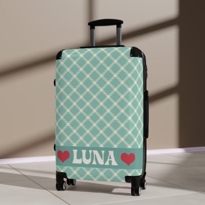 Custom Retro Plaid Suitcase - A classic plaid pattern suitcase with customizable design, the perfect travel companion for stylish explorers.