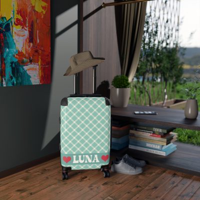 Custom Retro Plaid Suitcase - A classic plaid pattern suitcase with customizable design, the perfect travel companion for stylish explorers.