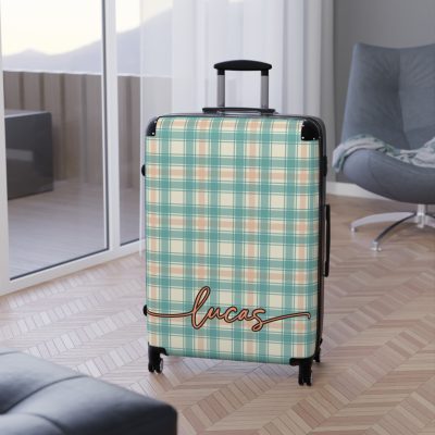 Custom Retro Plaid Suitcase - A classic plaid pattern suitcase with customizable design, the perfect travel companion for stylish explorers.