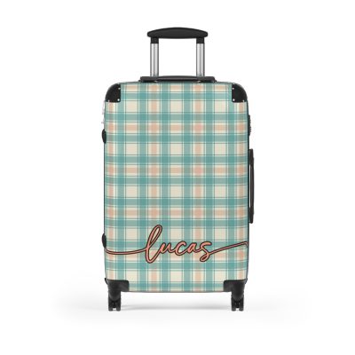 Custom Retro Plaid Suitcase - A classic plaid pattern suitcase with customizable design, the perfect travel companion for stylish explorers.