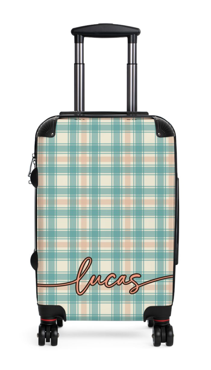 Custom Retro Plaid Suitcase - A classic plaid pattern suitcase with customizable design, the perfect travel companion for stylish explorers.