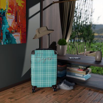 Custom Retro Plaid Suitcase - A classic plaid pattern suitcase with customizable design, the perfect travel companion for stylish explorers.