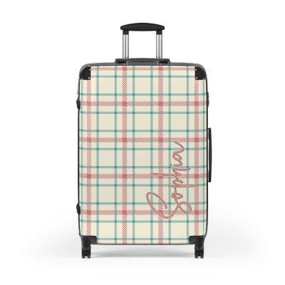 Custom Retro Plaid Suitcase - A classic plaid pattern suitcase with customizable design, the perfect travel companion for stylish explorers.