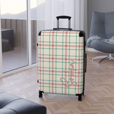 Custom Retro Plaid Suitcase - A classic plaid pattern suitcase with customizable design, the perfect travel companion for stylish explorers.