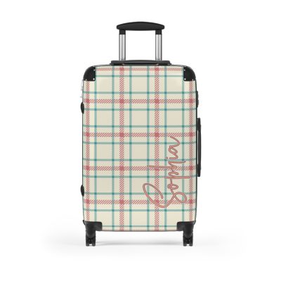 Custom Retro Plaid Suitcase - A classic plaid pattern suitcase with customizable design, the perfect travel companion for stylish explorers.