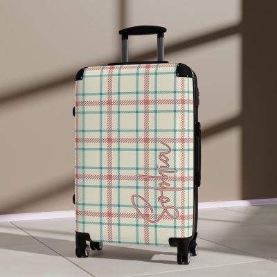 Custom Retro Plaid Suitcase - A classic plaid pattern suitcase with customizable design, the perfect travel companion for stylish explorers.