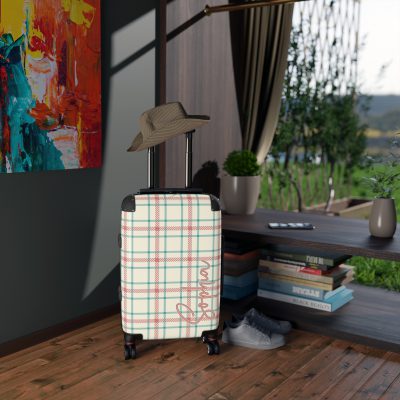 Custom Retro Plaid Suitcase - A classic plaid pattern suitcase with customizable design, the perfect travel companion for stylish explorers.