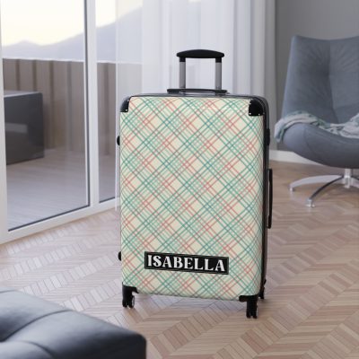 Custom Retro Plaid Suitcase - A classic plaid pattern suitcase with customizable design, the perfect travel companion for stylish explorers.