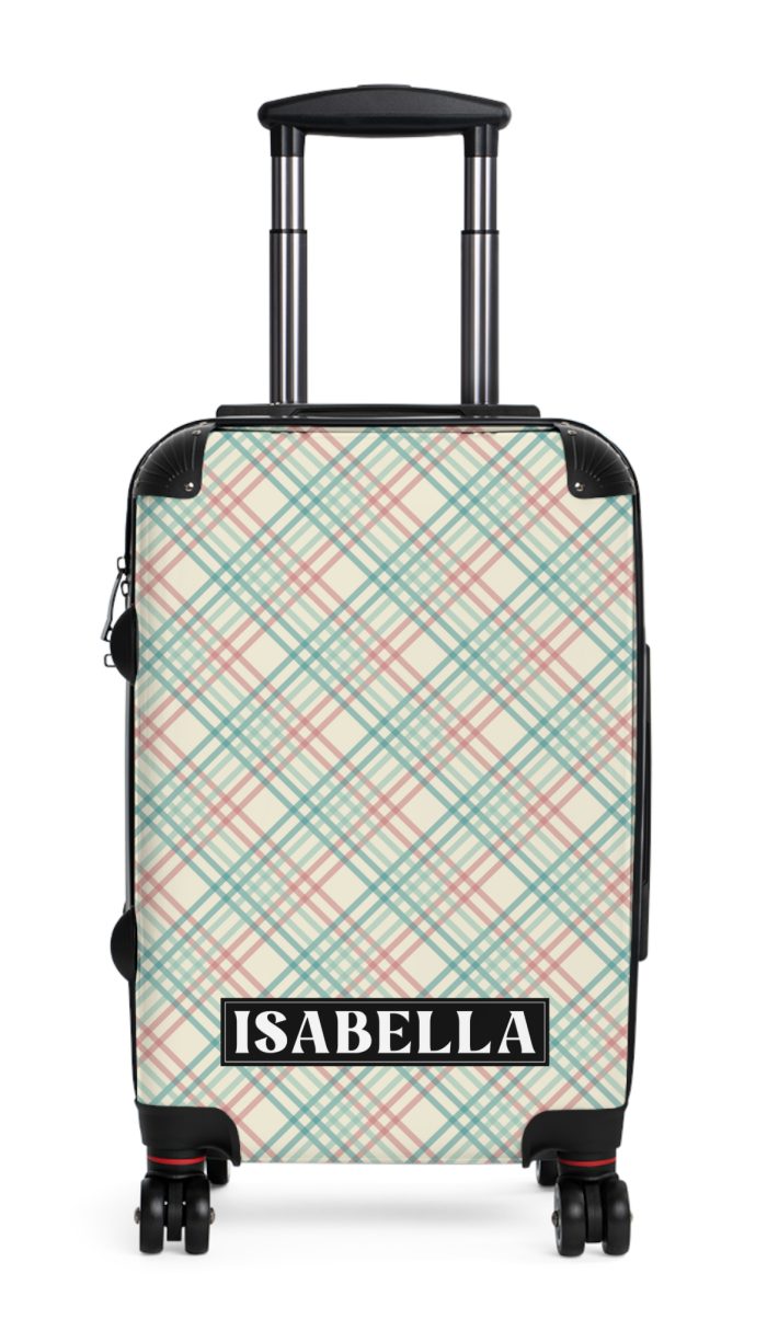 Custom Retro Plaid Suitcase - A classic plaid pattern suitcase with customizable design, the perfect travel companion for stylish explorers.