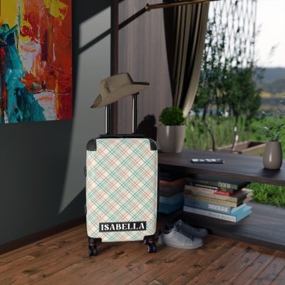 Custom Retro Plaid Suitcase - A classic plaid pattern suitcase with customizable design, the perfect travel companion for stylish explorers.