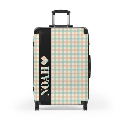 Custom Retro Plaid Suitcase - A classic plaid pattern suitcase with customizable design, the perfect travel companion for stylish explorers.