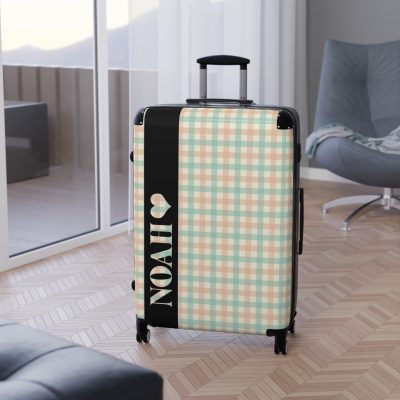 Custom Retro Plaid Suitcase - A classic plaid pattern suitcase with customizable design, the perfect travel companion for stylish explorers.