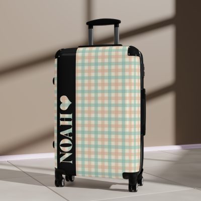 Custom Retro Plaid Suitcase - A classic plaid pattern suitcase with customizable design, the perfect travel companion for stylish explorers.