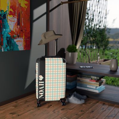 Custom Retro Plaid Suitcase - A classic plaid pattern suitcase with customizable design, the perfect travel companion for stylish explorers.