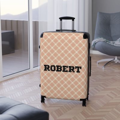 Custom Retro Plaid Suitcase - A classic plaid pattern suitcase with customizable design, the perfect travel companion for stylish explorers.