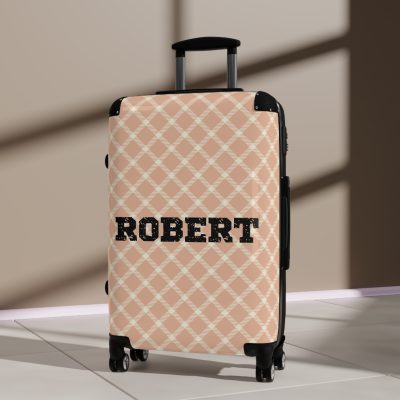 Custom Retro Plaid Suitcase - A classic plaid pattern suitcase with customizable design, the perfect travel companion for stylish explorers.