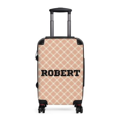 Custom Retro Plaid Suitcase - A classic plaid pattern suitcase with customizable design, the perfect travel companion for stylish explorers.