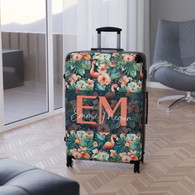 Custom Flamingo Suitcase - A personalized travel companion featuring vibrant flamingo design, adding a touch of uniqueness to your journeys.