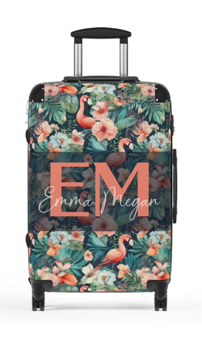 Custom Flamingo Suitcase - A personalized travel companion featuring vibrant flamingo design, adding a touch of uniqueness to your journeys.