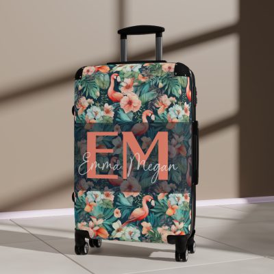 Custom Flamingo Suitcase - A personalized travel companion featuring vibrant flamingo design, adding a touch of uniqueness to your journeys.