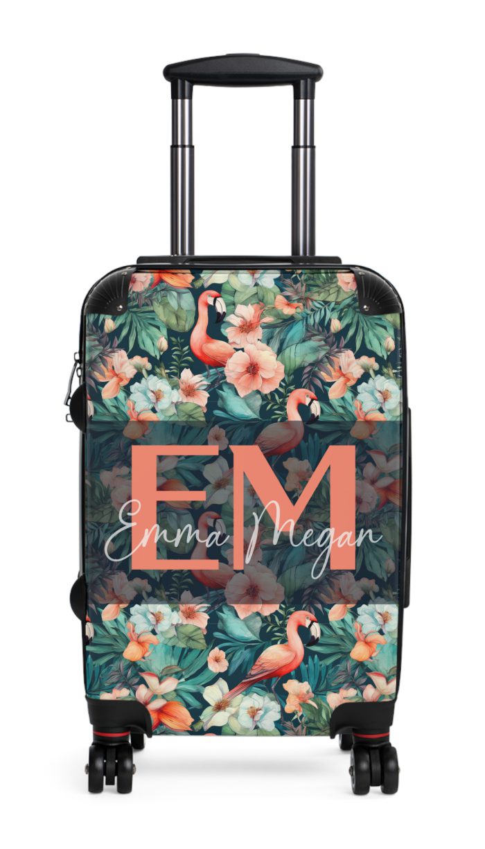 Custom Flamingo Suitcase - A personalized travel companion featuring vibrant flamingo design, adding a touch of uniqueness to your journeys.