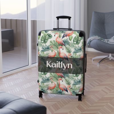 Custom Flamingo Suitcase - A personalized travel companion featuring vibrant flamingo design, adding a touch of uniqueness to your journeys.