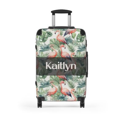 Custom Flamingo Suitcase - A personalized travel companion featuring vibrant flamingo design, adding a touch of uniqueness to your journeys.