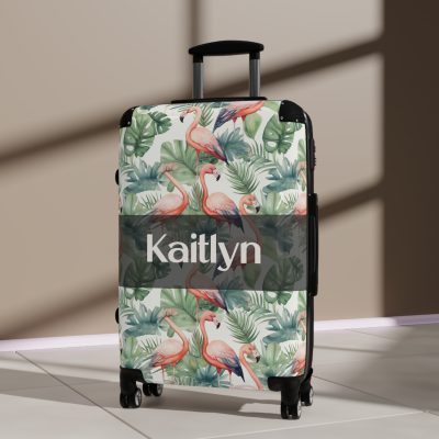 Custom Flamingo Suitcase - A personalized travel companion featuring vibrant flamingo design, adding a touch of uniqueness to your journeys.