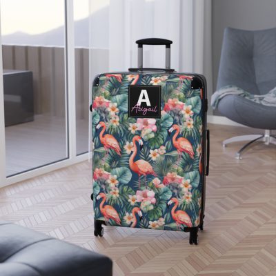 Custom Flamingo Suitcase - A personalized travel companion featuring vibrant flamingo design, adding a touch of uniqueness to your journeys.