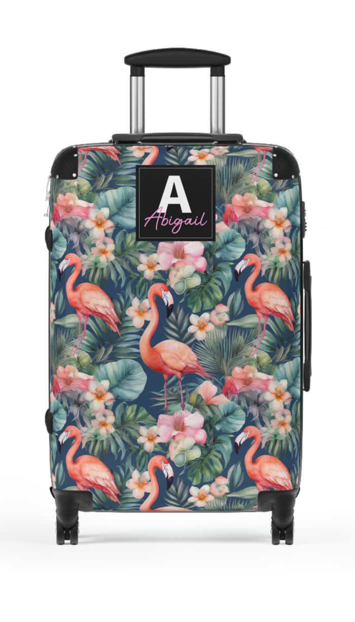 Custom Flamingo Suitcase - A personalized travel companion featuring vibrant flamingo design, adding a touch of uniqueness to your journeys.