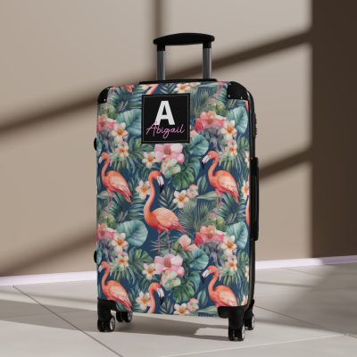 Custom Flamingo Suitcase - A personalized travel companion featuring vibrant flamingo design, adding a touch of uniqueness to your journeys.