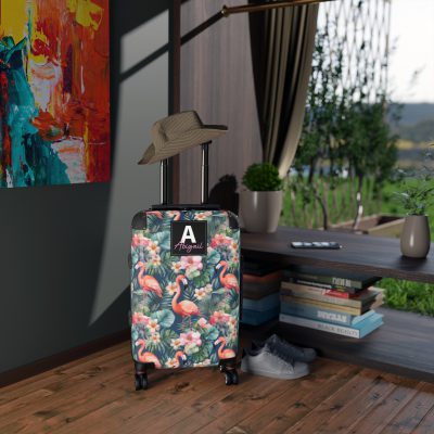 Custom Flamingo Suitcase - A personalized travel companion featuring vibrant flamingo design, adding a touch of uniqueness to your journeys.