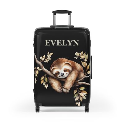 Custom Sloth Suitcase - Adorable personalized travel luggage featuring a cute sloth design.