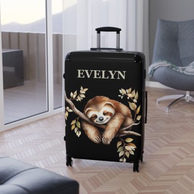 Custom Sloth Suitcase - Adorable personalized travel luggage featuring a cute sloth design.