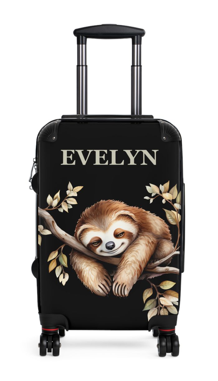 Custom Sloth Suitcase - Adorable personalized travel luggage featuring a cute sloth design.