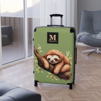 Custom Sloth Suitcase - Adorable personalized travel luggage featuring a cute sloth design.