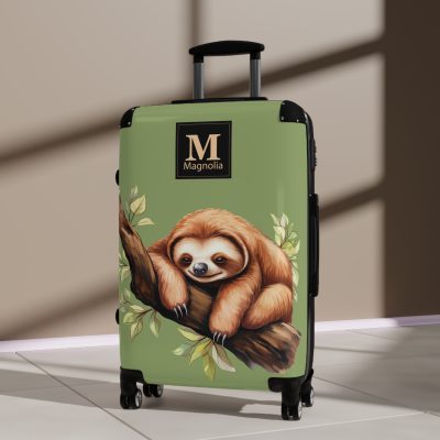 Custom Sloth Suitcase - Adorable personalized travel luggage featuring a cute sloth design.