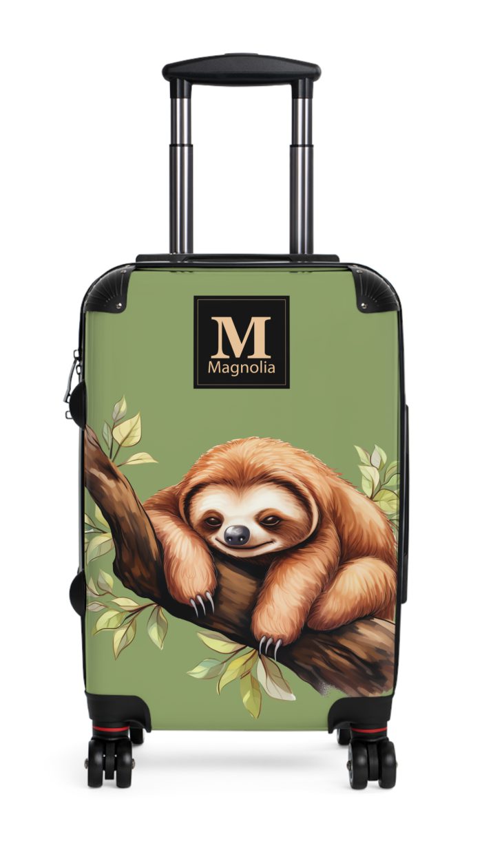 Custom Sloth Suitcase - Adorable personalized travel luggage featuring a cute sloth design.