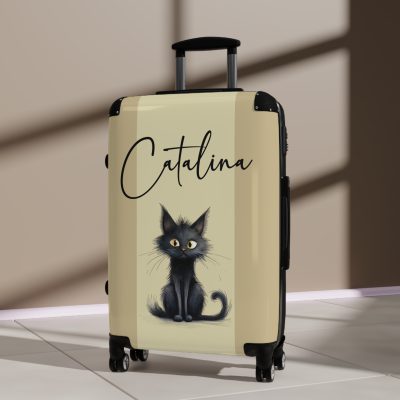 Custom Black Cat Suitcase - A chic and playful travel companion featuring sleek black design and adorable cat illustrations for a whimsical touch.