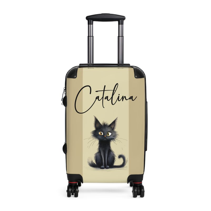 Custom Black Cat Suitcase - A chic and playful travel companion featuring sleek black design and adorable cat illustrations for a whimsical touch.