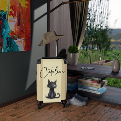 Custom Black Cat Suitcase - A chic and playful travel companion featuring sleek black design and adorable cat illustrations for a whimsical touch.