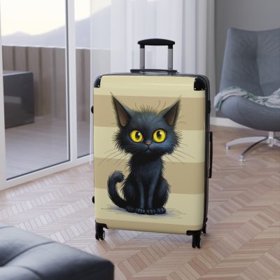 Black Cat Suitcase - A stylish travel companion featuring a sleek black design adorned with charming cat illustrations for a touch of whimsy.