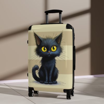 Black Cat Suitcase - A stylish travel companion featuring a sleek black design adorned with charming cat illustrations for a touch of whimsy.