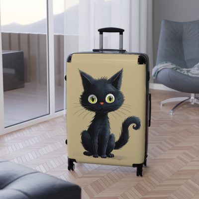 Black Cat Suitcase - A stylish travel companion featuring a sleek black design adorned with charming cat illustrations for a touch of whimsy.