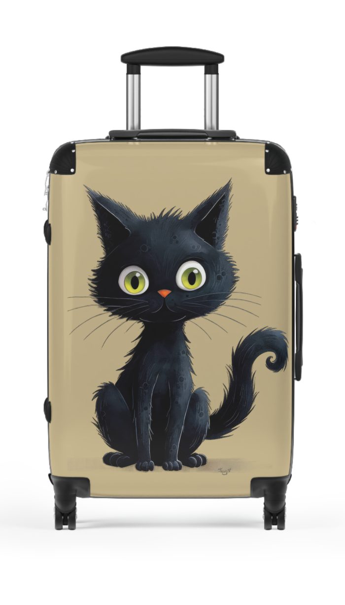 Black Cat Suitcase - A stylish travel companion featuring a sleek black design adorned with charming cat illustrations for a touch of whimsy.