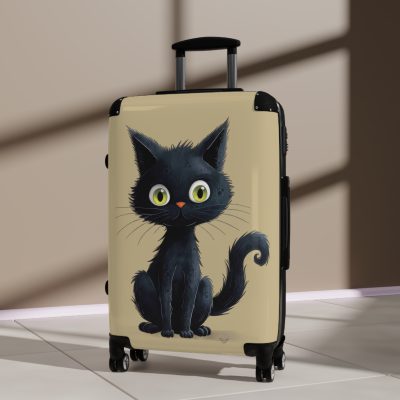 Black Cat Suitcase - A stylish travel companion featuring a sleek black design adorned with charming cat illustrations for a touch of whimsy.