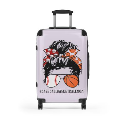 Baseball Basketball Mom Suitcase - Personalized luggage designed for sports-loving moms, featuring a unique blend of baseball and basketball themes.