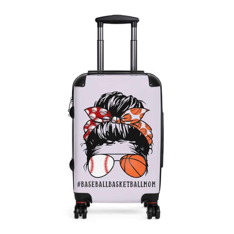 Baseball Basketball Mom Suitcase - Personalized luggage designed for sports-loving moms, featuring a unique blend of baseball and basketball themes.