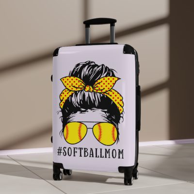 Softball Mom Suitcase - A personalized luggage choice designed for moms who love softball, featuring unique softball-themed accents.